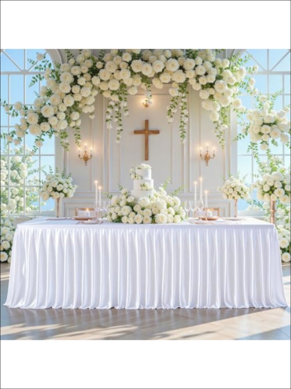 Satin Tablecloth 8FT Rectangle Wrinkle Resistant Glitter for Wedding Banquet